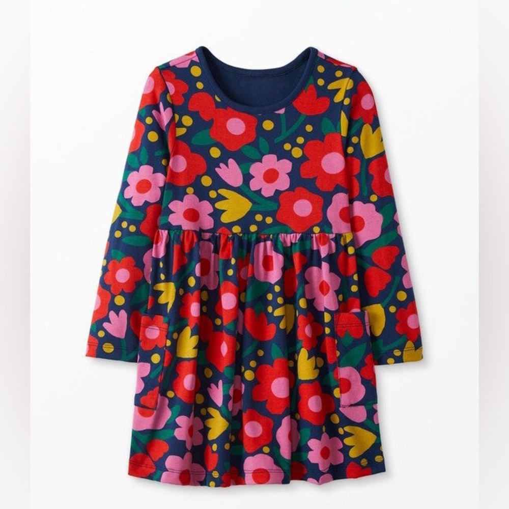 Hanna Andersson Rosey Posy On Navy Play Dress NWOT Size 12 Fall Floral